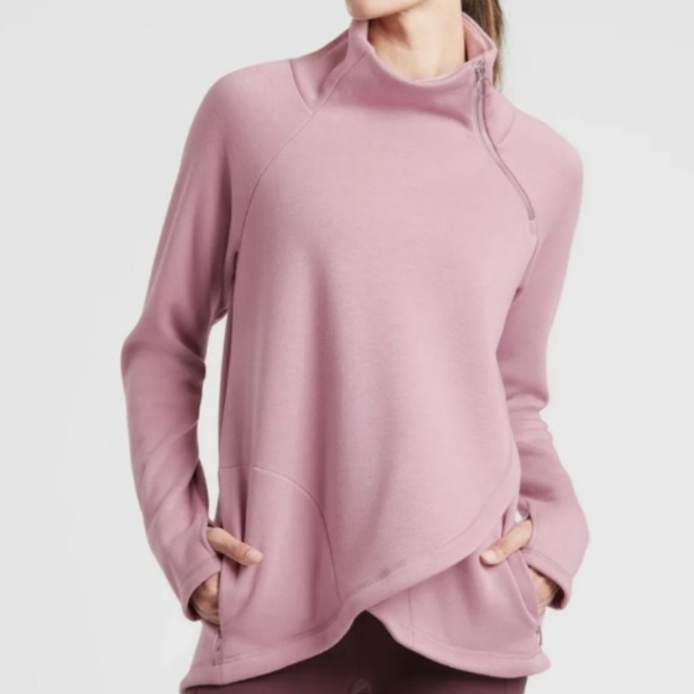 Athleta Purple Asymmetrical Zip Fleece Jacket Medium Mock Neck